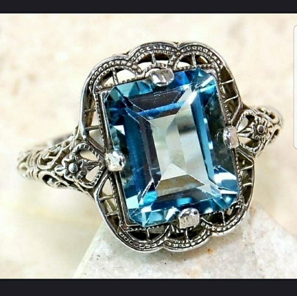 Natural Aquamarine Sky Blue .925 STERLING SILVER - Picture 3 of 3